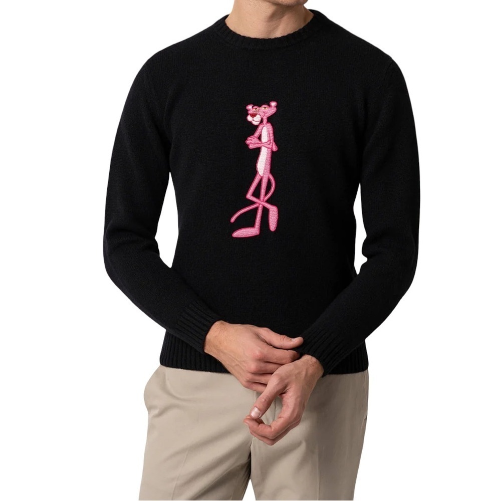 LARUSMIANI MILANO Pink Panther Embroidered Cashmere Crewneck Sweater Size50 US L